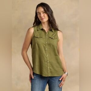 Sundance Women’s 100% Linen Sleeveless Olive Top Size XL